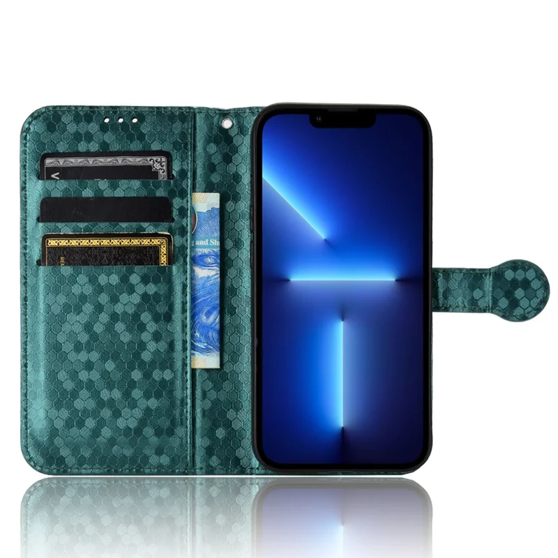 Para iPhone 15 Pro PU Leather Wallet Phone Case Dot Imprinted Flip Stand Anti-fall Cover - Verde