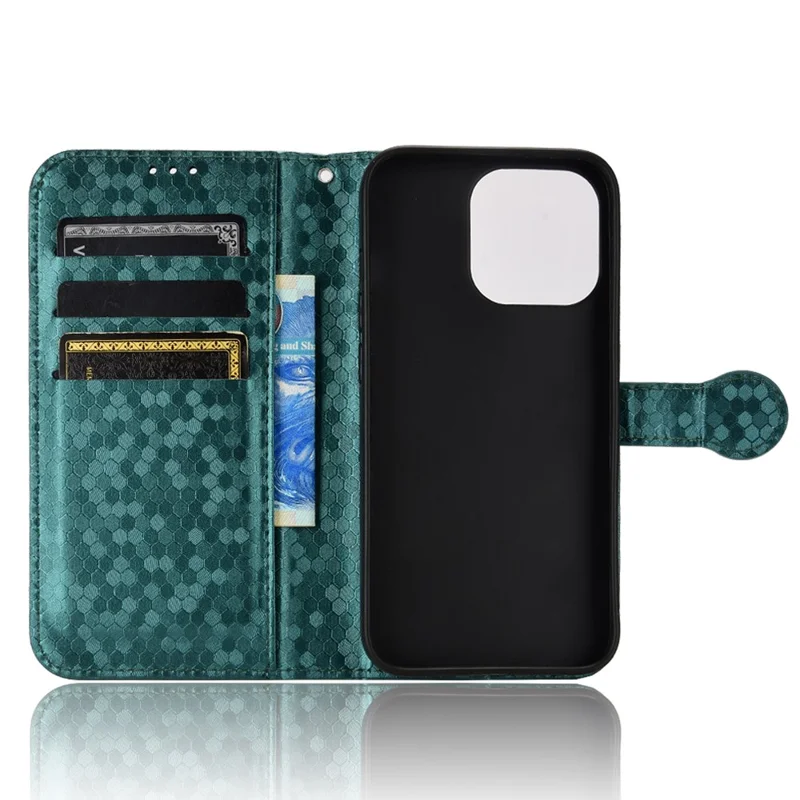 Para iPhone 15 Pro PU Leather Wallet Phone Case Dot Imprinted Flip Stand Anti-fall Cover - Verde