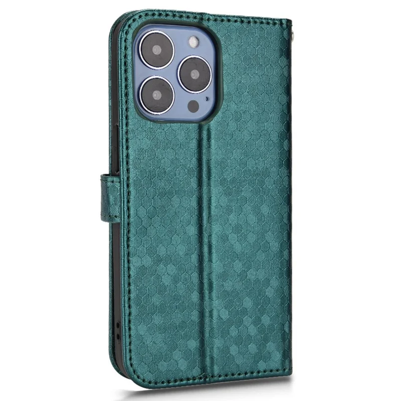 Para iPhone 15 Pro PU Leather Wallet Phone Case Dot Imprinted Flip Stand Anti-fall Cover - Verde