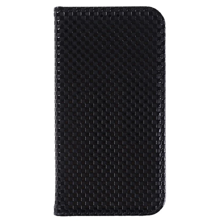 Per iPhone 15 Pro Max Imprinted Wallet Flip Phone Case Slim-Fit Grid Texture PU Leather Stand Cover - Black
