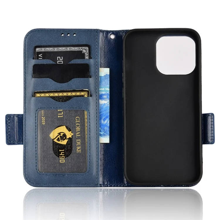 Pour iPhone 15 Pro Imprinted Triangle Anti-drop Phone Cover PU Leather Stand Wallet Case - Bleu