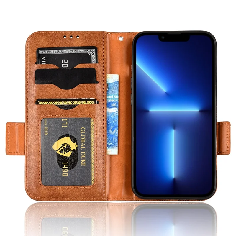 Для iPhone 15 Pro Max Imprinted Triangle Phone Cover PU кожаный стоячий бумажник противоударный чехол - коричневый