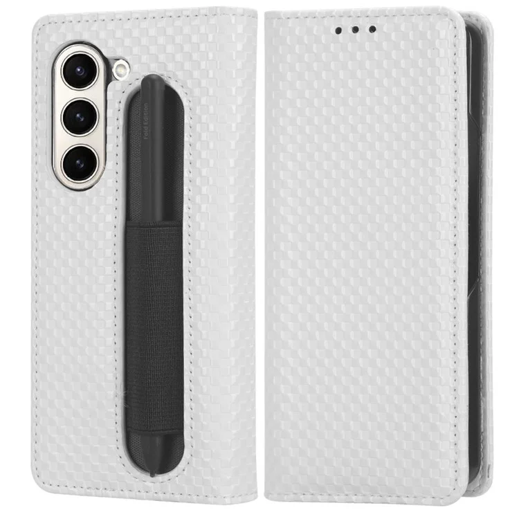 Para Samsung Galaxy Z Fold5 5G Capa de telefone em couro PU com suporte Wallet Imprinted - Branco