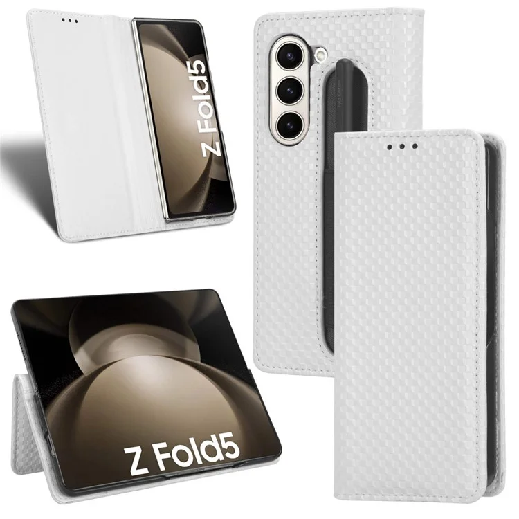 Para Samsung Galaxy Z Fold5 5G Capa de telefone em couro PU com suporte Wallet Imprinted - Branco