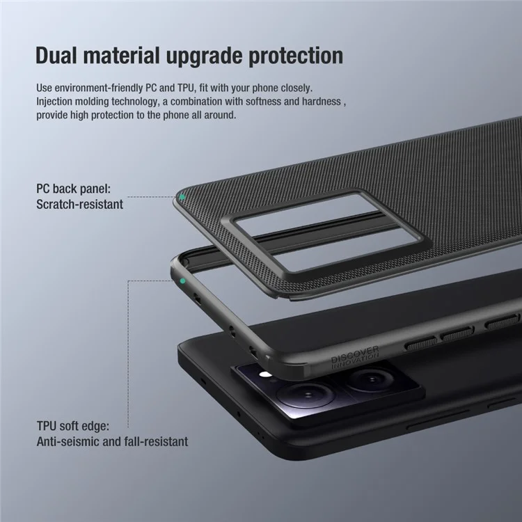 NILLKIN Super Frosted Shield Pro для Xiaomi Redmi K60 Ultra / 13T / 13T Pro Чехол для телефона PC+TPU Матовая защитная крышка для телефона - Черный