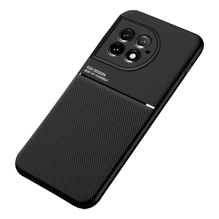 Para OnePlus Ace 2 Pro 5G Textura em Couro PU + Capa de Telefone TPU Anti-queda com Folha de Metal Incorporada - Preto