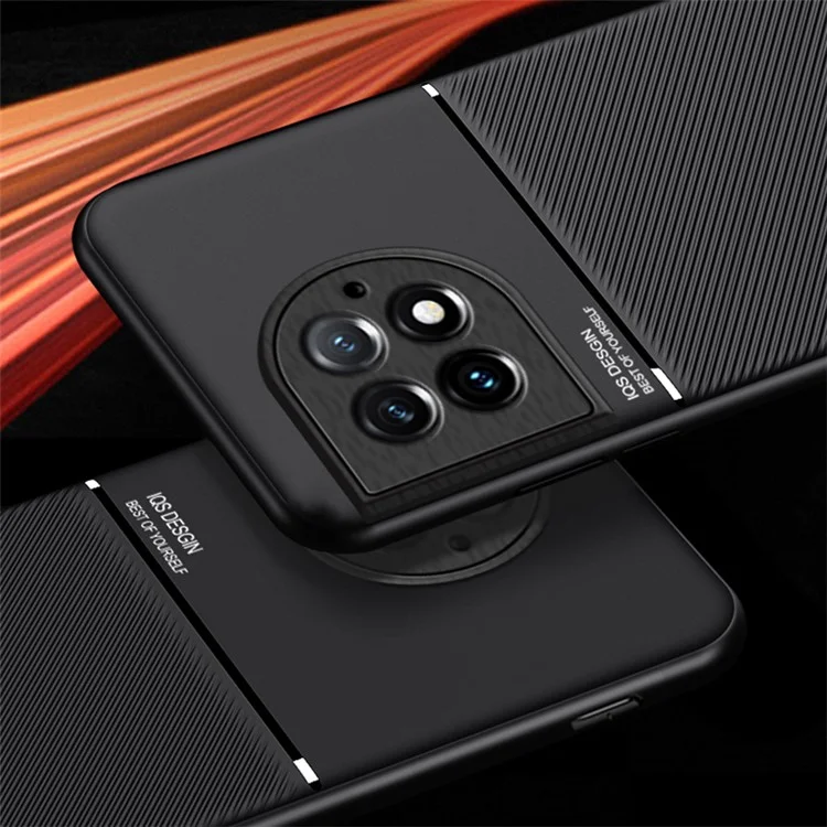 Para OnePlus Ace 2 Pro 5G Textura em Couro PU + Capa de Telefone TPU Anti-queda com Folha de Metal Incorporada - Preto
