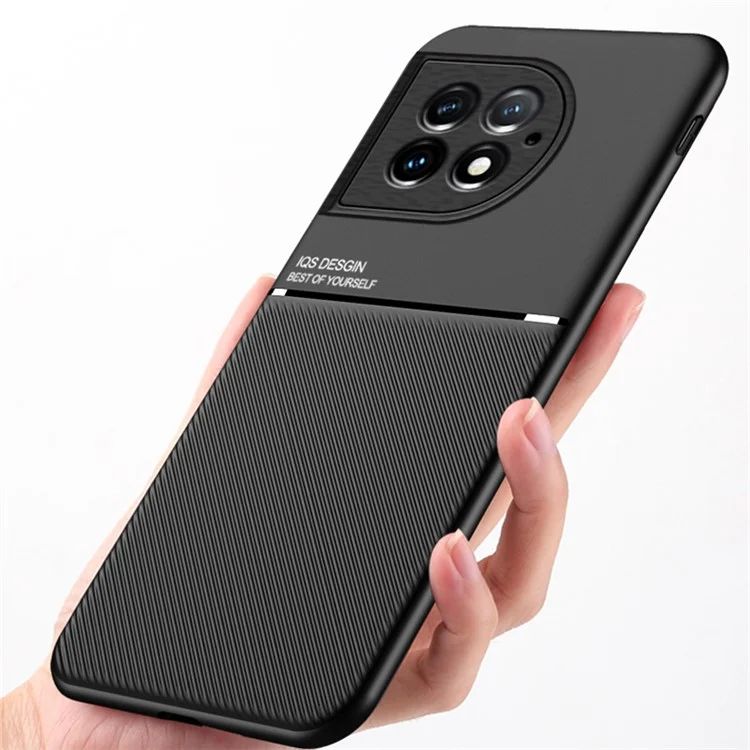 Para OnePlus Ace 2 Pro 5G Textura em Couro PU + Capa de Telefone TPU Anti-queda com Folha de Metal Incorporada - Preto