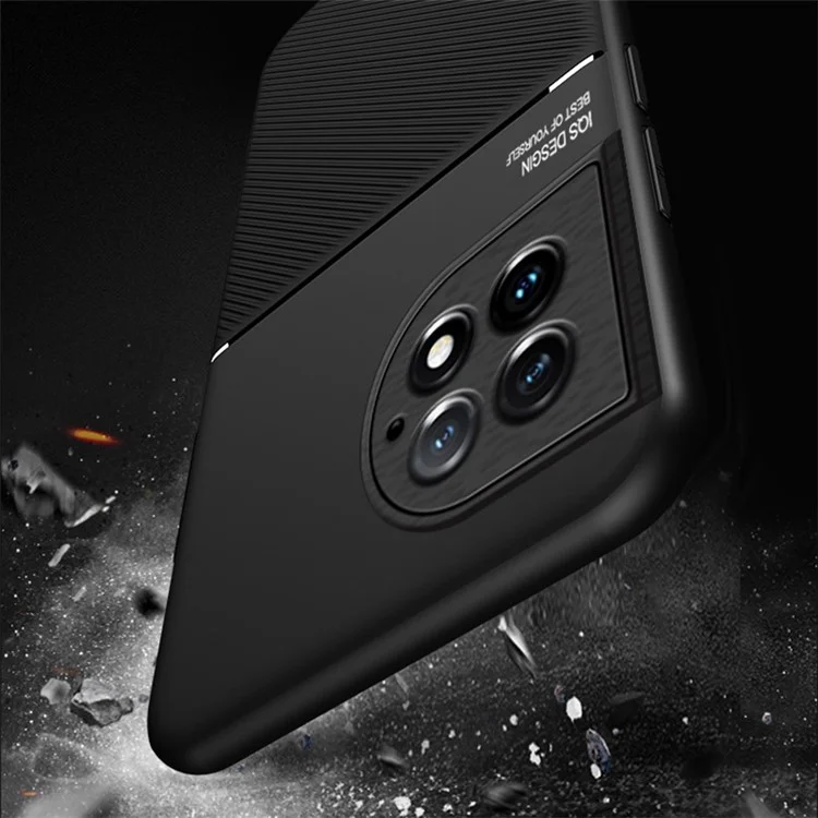 Para OnePlus Ace 2 Pro 5G Textura em Couro PU + Capa de Telefone TPU Anti-queda com Folha de Metal Incorporada - Preto