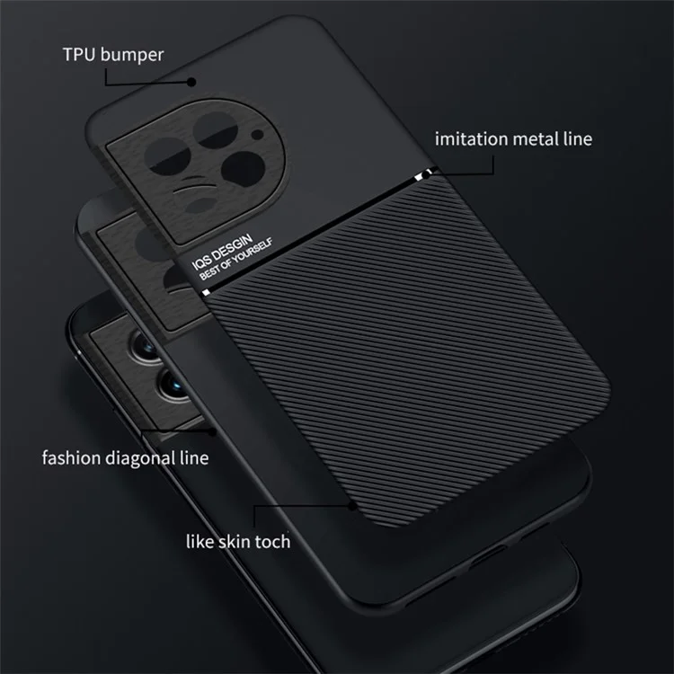 Para OnePlus Ace 2 Pro 5G Textura em Couro PU + Capa de Telefone TPU Anti-queda com Folha de Metal Incorporada - Preto