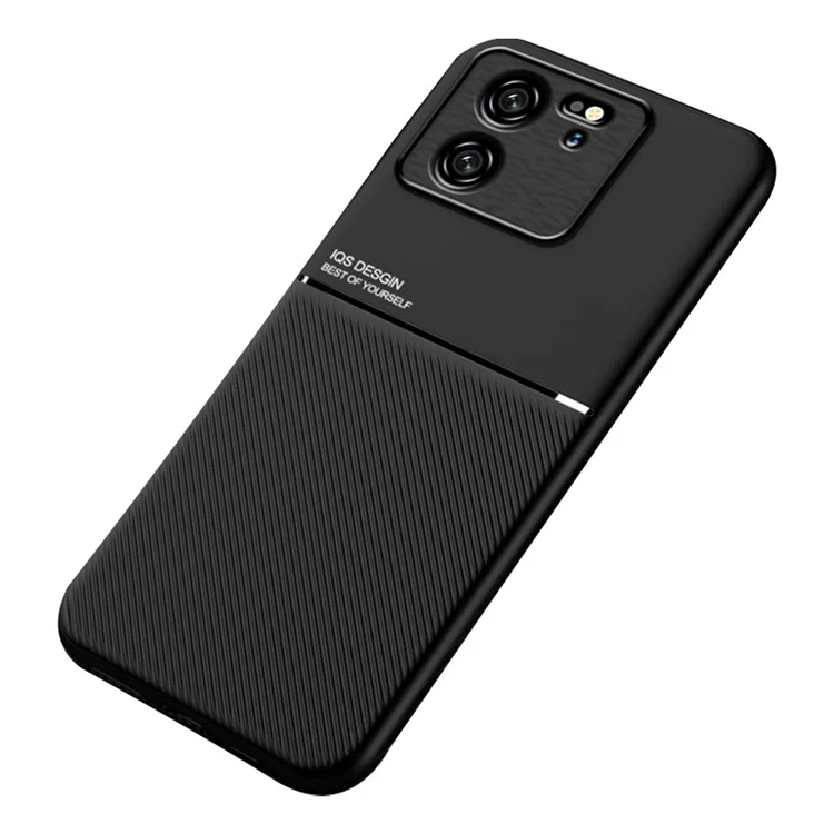 Para Xiaomi Redmi K60 Ultra / 13T / 13T Pro Funda Protectora de Teléfono Antirayazos Incorporada Lámina Metálica Carcasa de Teléfono Piel de PU+Cáscara de TPU - Negro