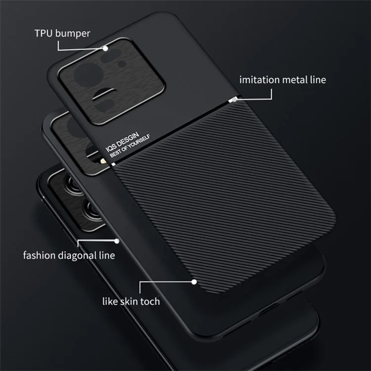 Para Xiaomi Redmi K60 Ultra / 13T / 13T Pro Funda Protectora de Teléfono Antirayazos Incorporada Lámina Metálica Carcasa de Teléfono Piel de PU+Cáscara de TPU - Negro