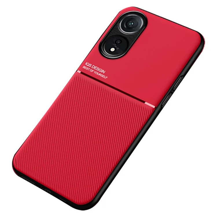Para Oppo A58 5G Estuche de teléfono celular de piel de poliuretano y TPU a prueba de golpes con lámina de metal incorporada - Rojo