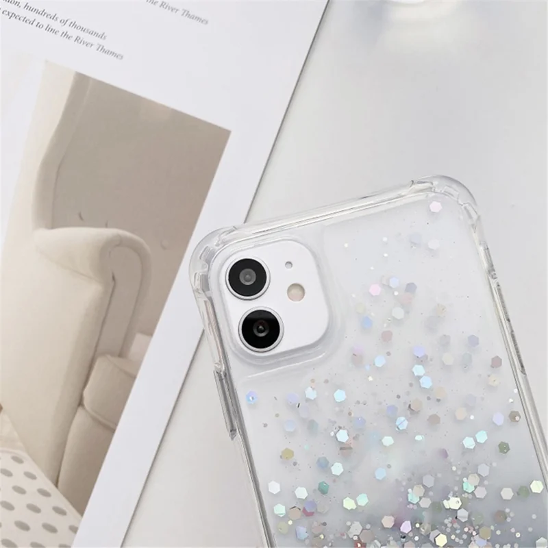 Glitter Gradient Epoxy Anti-Drop TPU Case for iPhone 15 Pro Protective Phone Cover with Slim Lanyard - Black
