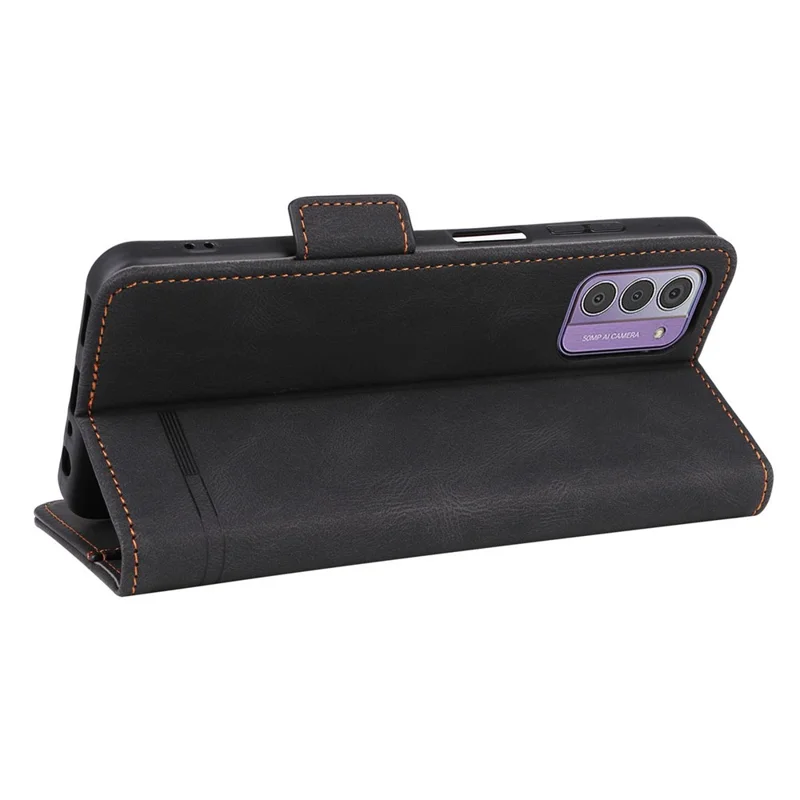 For Nokia G42 Anti-Scratch Protective Cover PU Leather Wallet Stand Phone Case Hardware Decor Shell - Black