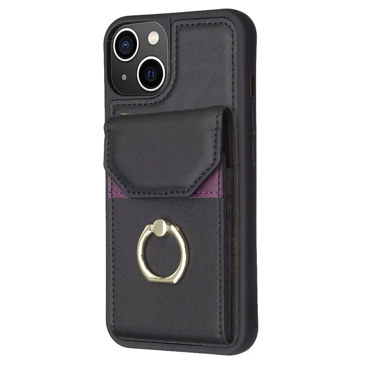 Per iPhone 15 Pro Max Kickstand Card Bag Phone Case PU Leather + TPU Mobile Phone Back Protective Cover - Nero
