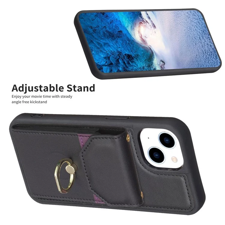 Per iPhone 15 Pro Max Kickstand Card Bag Phone Case PU Leather + TPU Mobile Phone Back Protective Cover - Nero