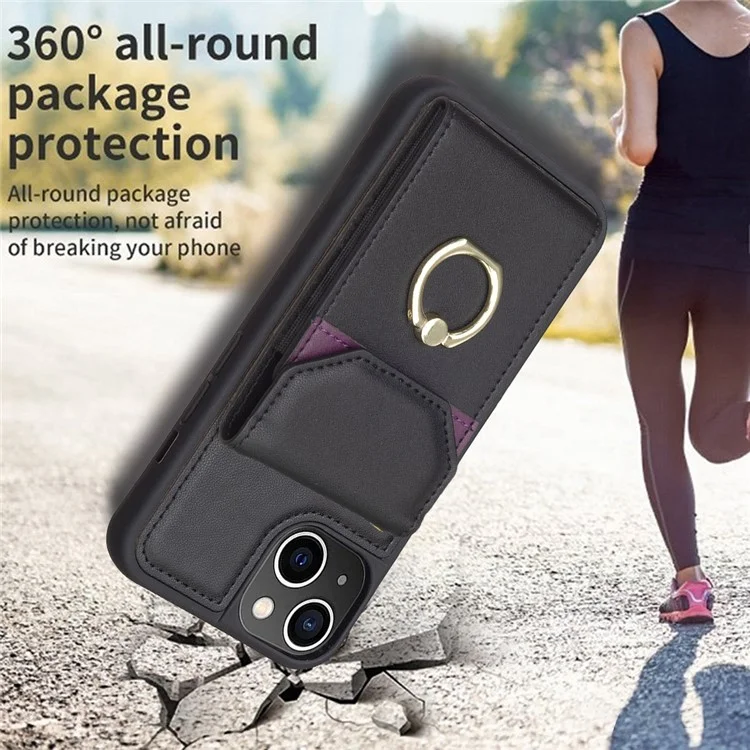 Per iPhone 15 Pro Max Kickstand Card Bag Phone Case PU Leather + TPU Mobile Phone Back Protective Cover - Nero