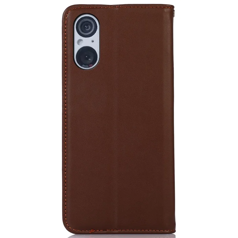 KHAZNEH Für Sony Xperia 5 V Echtes Rindsleder Handyhülle RFID-Blockierung Geldbörse Ständer Abdeckung - Braun