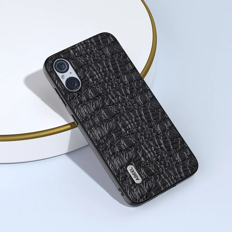 ABEEL For Sony Xperia 5 V Anti-scratch Phone Case Canopy Texture Genuine Cow Leather Coated PC+TPU Cover - Black