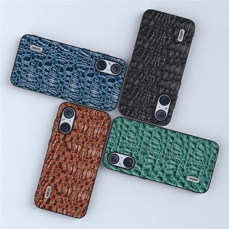 ABEEL For Sony Xperia 5 V Anti-scratch Phone Case Canopy Texture Genuine Cow Leather Coated PC+TPU Cover - Black