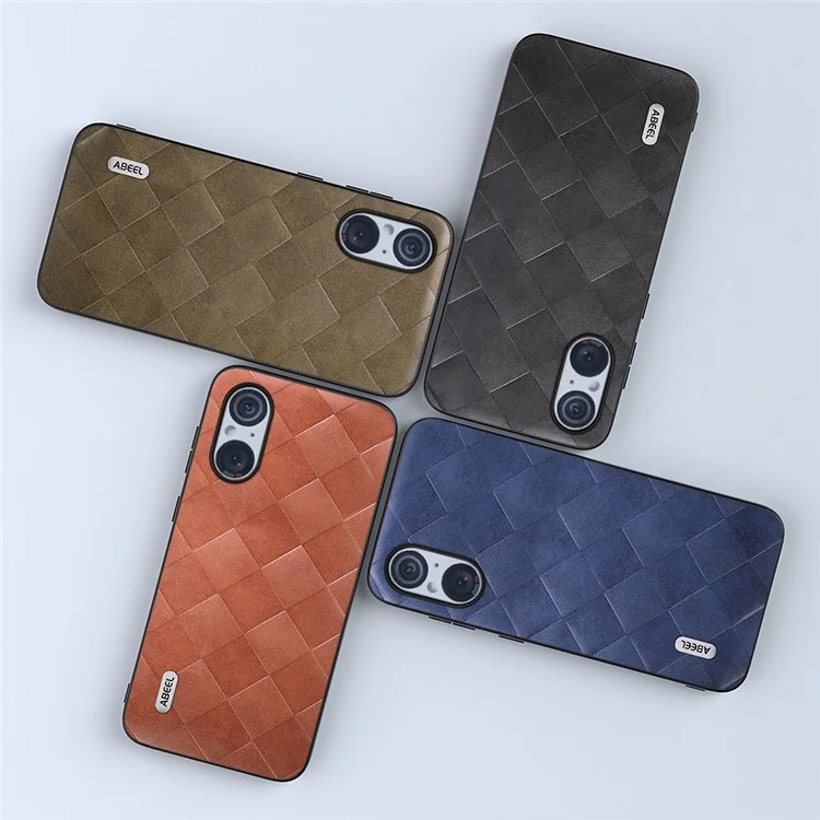 ABEEL per Sony Xperia 5 V Custodia per telefono antigraffio con texture a griglia Rivestimento in pelle PU PC+TPU - Verde