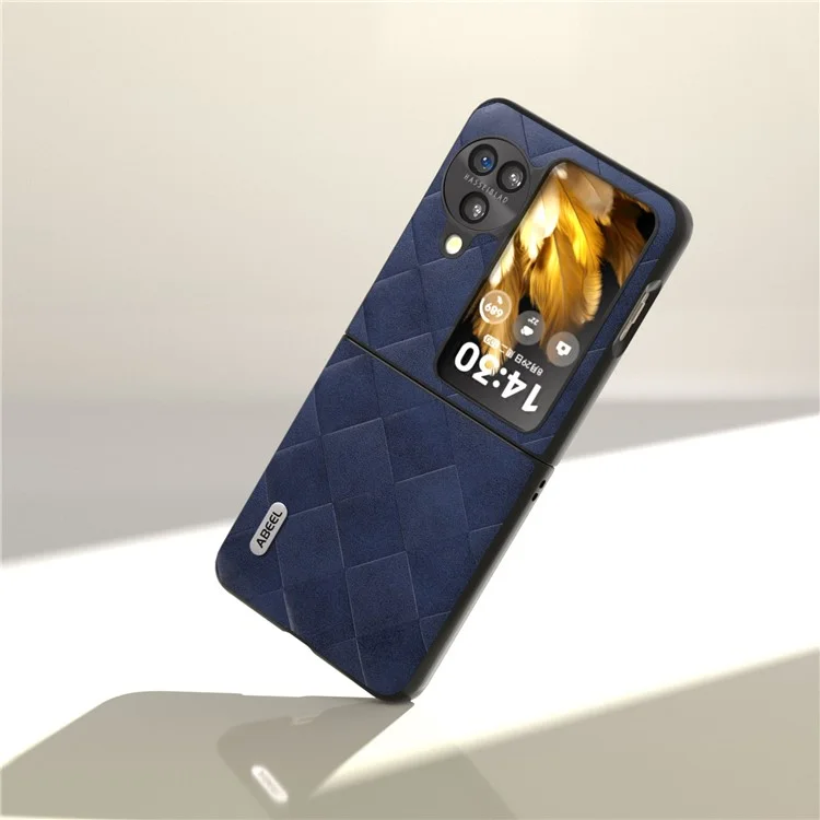 ABEEL Für Oppo Find N3 Flip 5G Faltbares Telefon-Cover aus PU-Leder, beschichtete PC+TPU-Gitter-Struktur, Blau