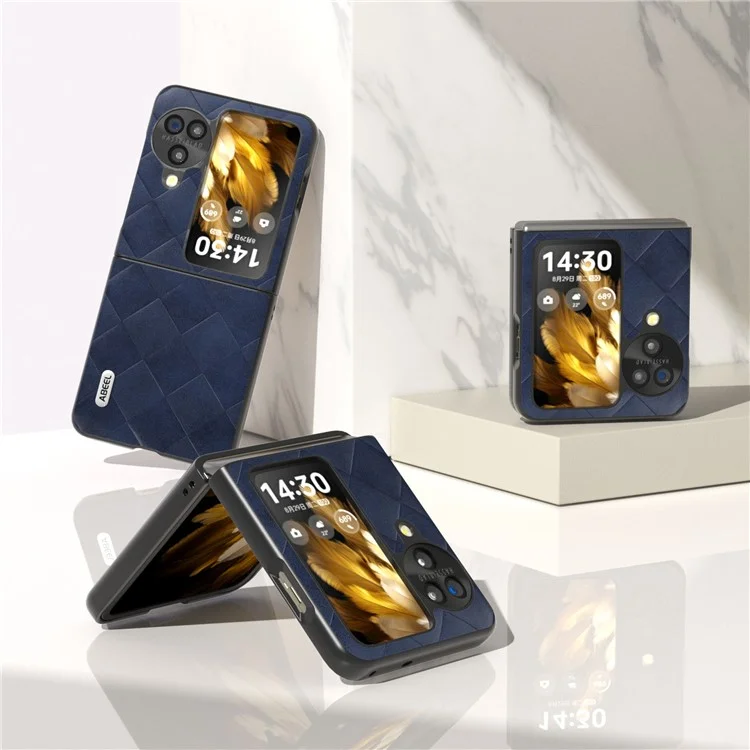 ABEEL Für Oppo Find N3 Flip 5G Faltbares Telefon-Cover aus PU-Leder, beschichtete PC+TPU-Gitter-Struktur, Blau