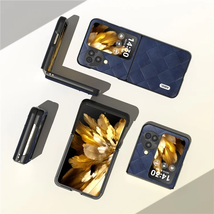 ABEEL Für Oppo Find N3 Flip 5G Faltbares Telefon-Cover aus PU-Leder, beschichtete PC+TPU-Gitter-Struktur, Blau