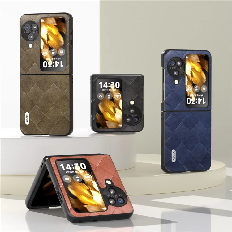 ABEEL Für Oppo Find N3 Flip 5G Faltbares Telefon-Cover aus PU-Leder, beschichtete PC+TPU-Gitter-Struktur, Blau