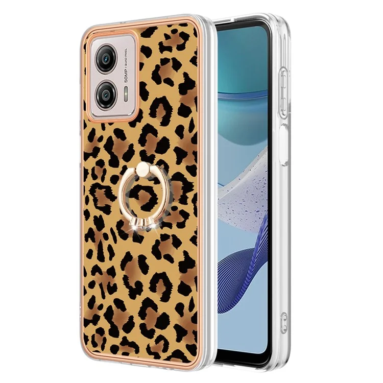 Série YB IMD-20 Style D 2.0mm Boîtier TPU Électroplaqué pour Motorola Moto G53 5G / G23 4G / G13 4G, Couvercle de Téléphone à Anneau Kickstand IMD - Léopard