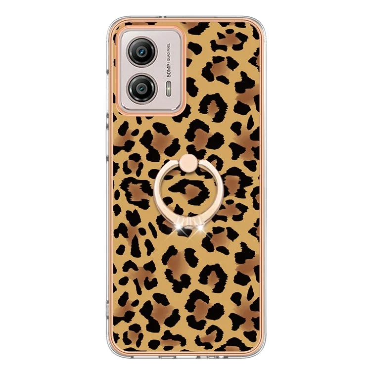 Série YB IMD-20 Style D 2.0mm Boîtier TPU Électroplaqué pour Motorola Moto G53 5G / G23 4G / G13 4G, Couvercle de Téléphone à Anneau Kickstand IMD - Léopard