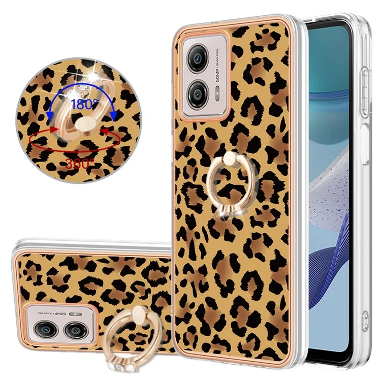 Série YB IMD-20 Style D 2.0mm Boîtier TPU Électroplaqué pour Motorola Moto G53 5G / G23 4G / G13 4G, Couvercle de Téléphone à Anneau Kickstand IMD - Léopard