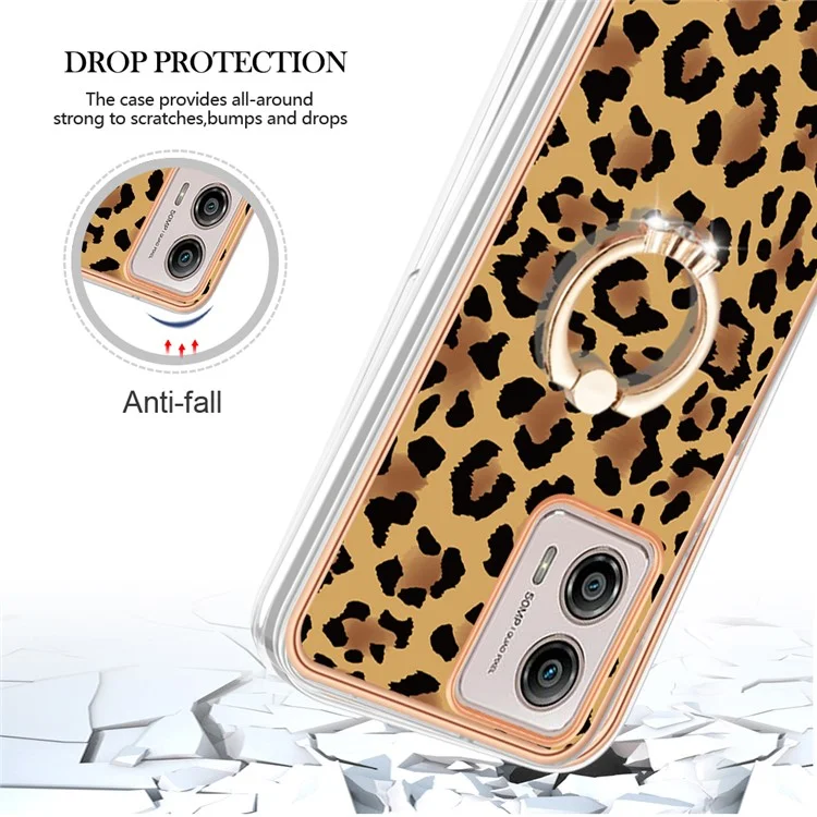 Série YB IMD-20 Style D 2.0mm Boîtier TPU Électroplaqué pour Motorola Moto G53 5G / G23 4G / G13 4G, Couvercle de Téléphone à Anneau Kickstand IMD - Léopard