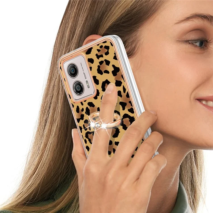 Série YB IMD-20 Style D 2.0mm Boîtier TPU Électroplaqué pour Motorola Moto G53 5G / G23 4G / G13 4G, Couvercle de Téléphone à Anneau Kickstand IMD - Léopard