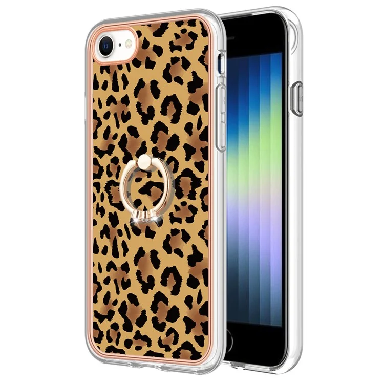 YB IMD Series-20 Style D Para Iphone 7 / 8 / SE (2020) / SE (2022) Anti-Fall 2,0mm TPU Case Kickstand IMD Eletroplating Tampo - Leopardo