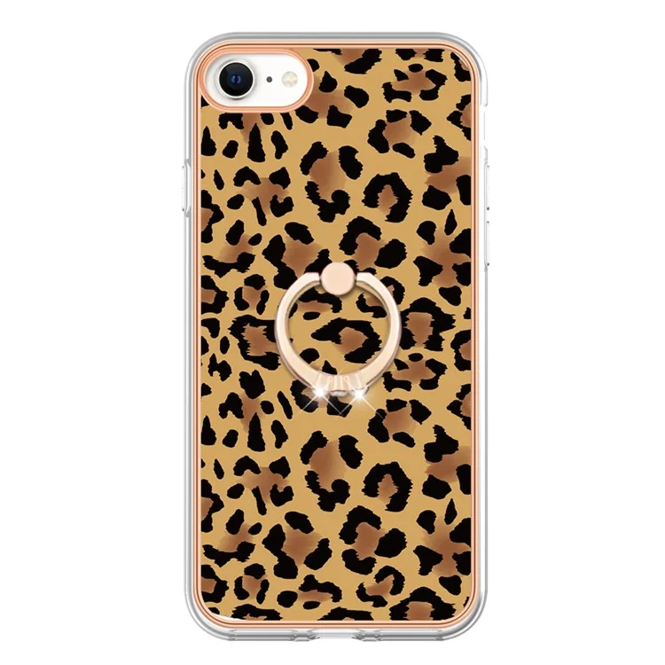 YB IMD Series-20 Style D Para Iphone 7 / 8 / SE (2020) / SE (2022) Anti-Fall 2,0mm TPU Case Kickstand IMD Eletroplating Tampo - Leopardo