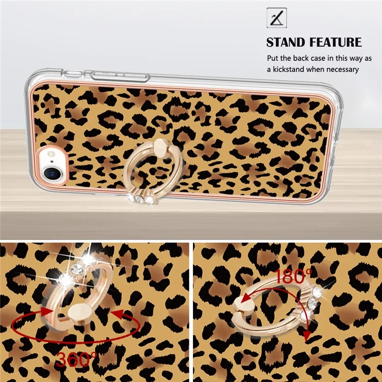 YB IMD Series-20 Style D Para Iphone 7 / 8 / SE (2020) / SE (2022) Anti-Fall 2,0mm TPU Case Kickstand IMD Eletroplating Tampo - Leopardo