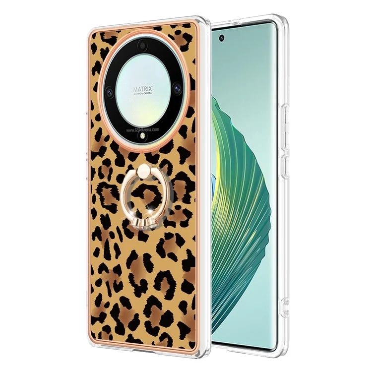 YB IMD Series-20 Style D Electroplate Case für Honor X9a 5G / Magic5 Lite 5G, Kickstand IMD 2.0mm Soft TPU Handyhülle - Leopard