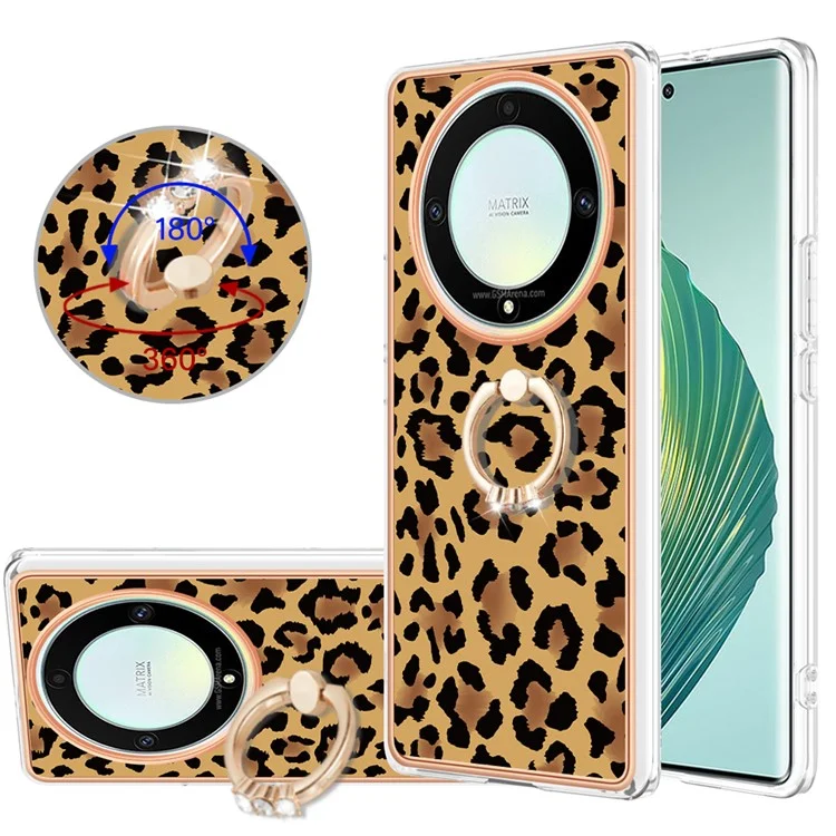 YB IMD Series-20 Style D Electroplate Case für Honor X9a 5G / Magic5 Lite 5G, Kickstand IMD 2.0mm Soft TPU Handyhülle - Leopard