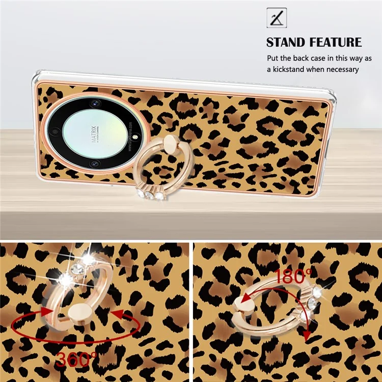 YB IMD Series-20 Style D Electroplate Case für Honor X9a 5G / Magic5 Lite 5G, Kickstand IMD 2.0mm Soft TPU Handyhülle - Leopard
