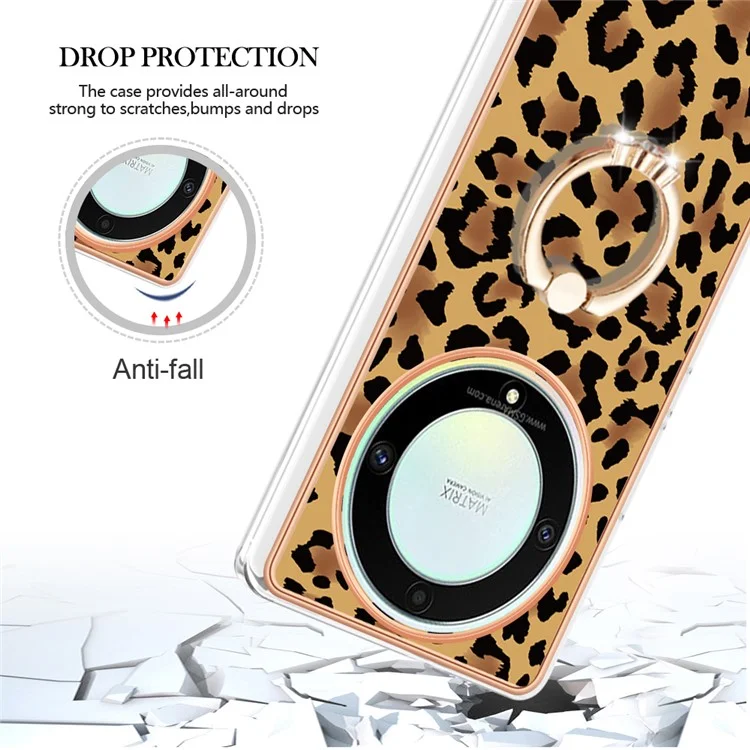 YB IMD Series-20 Style D Electroplate Case für Honor X9a 5G / Magic5 Lite 5G, Kickstand IMD 2.0mm Soft TPU Handyhülle - Leopard