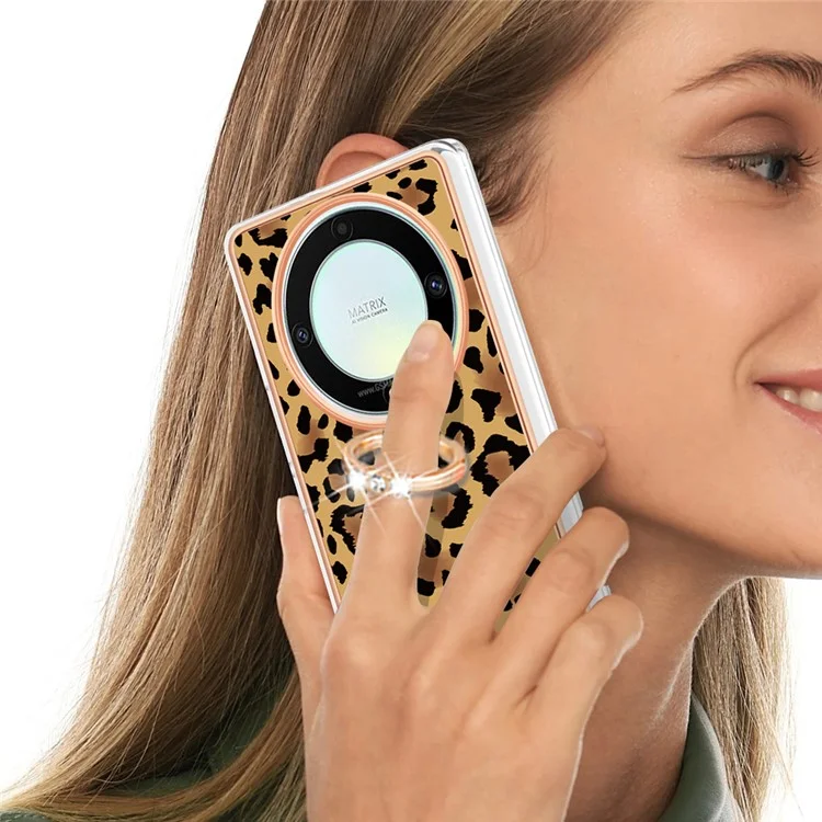 YB IMD Series-20 Style D Electroplate Case für Honor X9a 5G / Magic5 Lite 5G, Kickstand IMD 2.0mm Soft TPU Handyhülle - Leopard