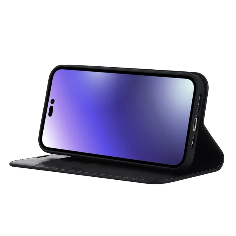 Pour iPhone 15 Pro Max Crazy Horse Texture Wallet Phone Cover Genuine Cow Leather Stand Case - Noir