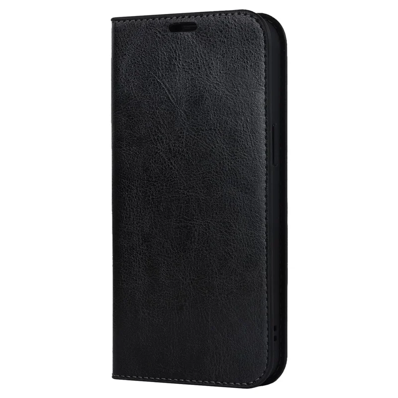 Pour iPhone 15 Pro Max Crazy Horse Texture Wallet Phone Cover Genuine Cow Leather Stand Case - Noir