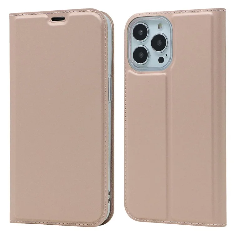 Para iPhone 15 Pro Max Capa de Telefone com Suporte de Couro PU e Porta-Cartões com Fechamento Magnético - Rose Gold