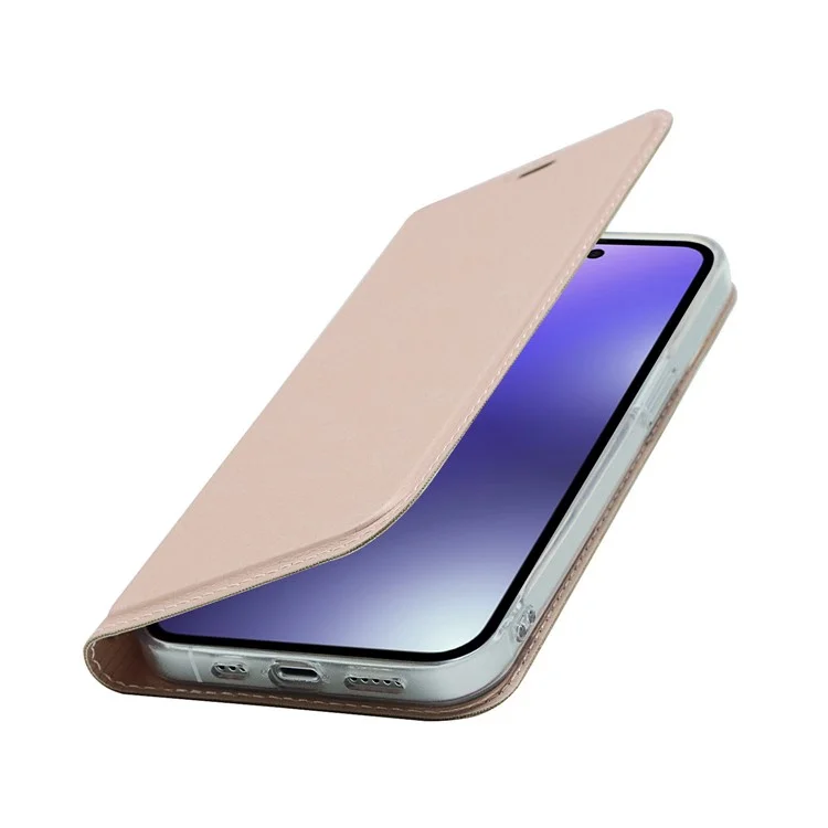 Para iPhone 15 Pro Max Capa de Telefone com Suporte de Couro PU e Porta-Cartões com Fechamento Magnético - Rose Gold
