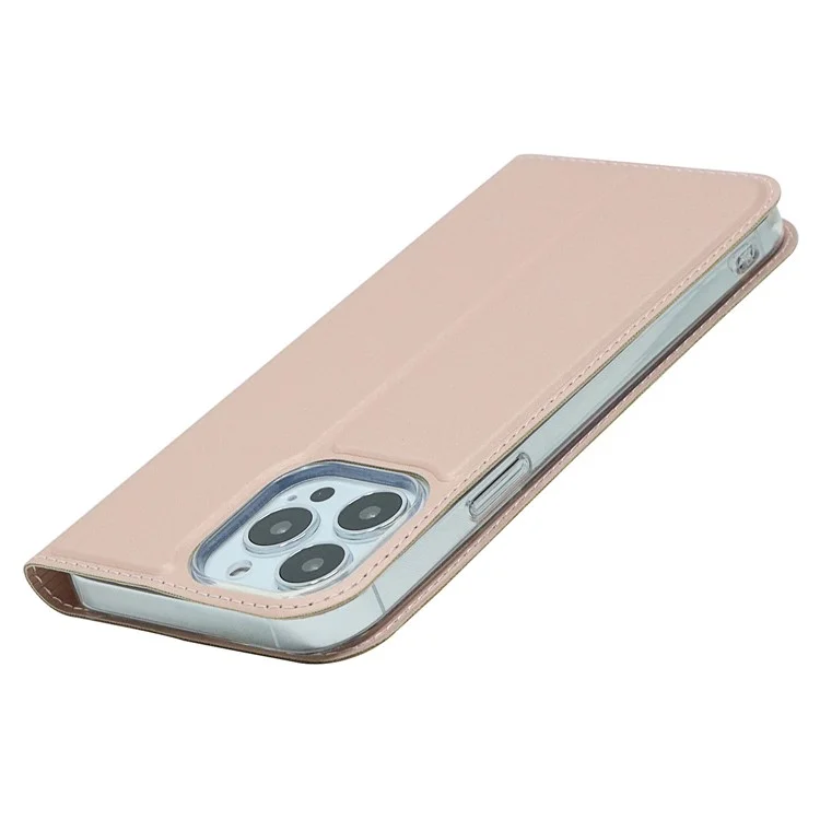Para iPhone 15 Pro Max Capa de Telefone com Suporte de Couro PU e Porta-Cartões com Fechamento Magnético - Rose Gold