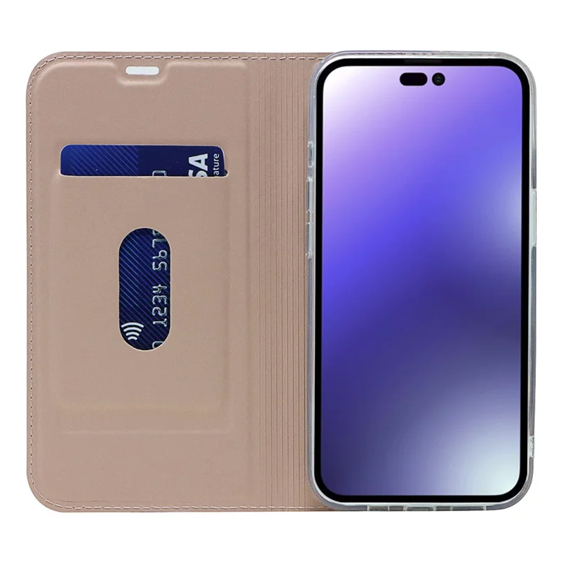 Per iPhone 15 Pro Custodia in pelle PU con chiusura magnetica Porta carte Supporto a libro - Rose Gold