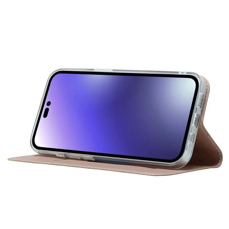 Per iPhone 15 Pro Custodia in pelle PU con chiusura magnetica Porta carte Supporto a libro - Rose Gold